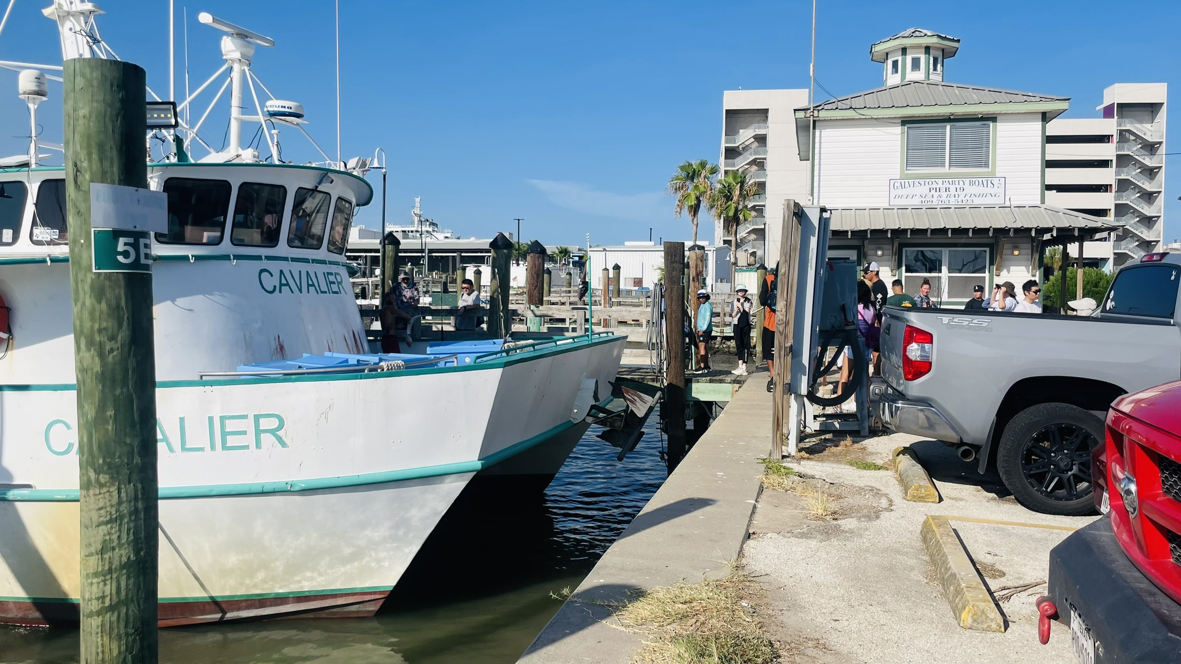 Cavalier party boat docked at Pier 19 in Galveston